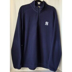 New York Yankees Antigua Mens Large 1/4 Zip Fleece Pullover Navy Blue MLB